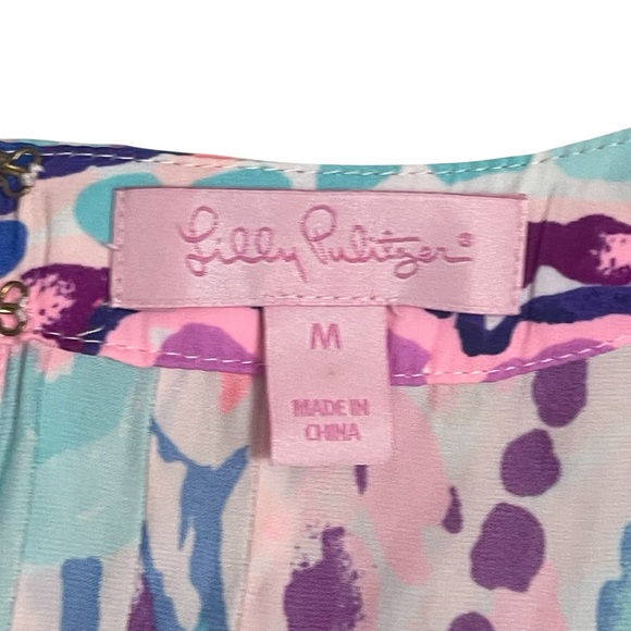 Lilly Pulitzer Colony Coral Shell Out Colby Pink Blue Print Romper M - Picture 10 of 12